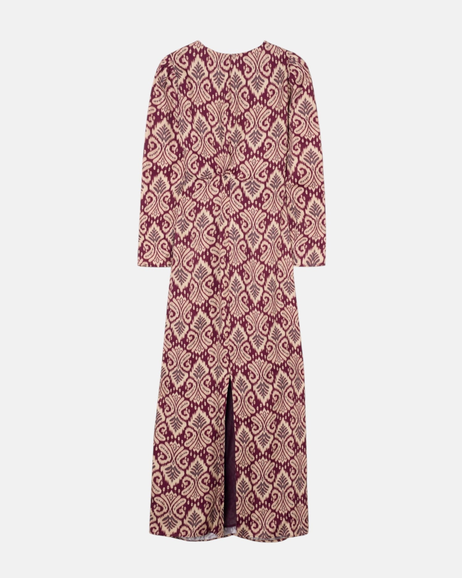 Vestido Comprido Drapeado com Estampado Ikat em Bordeaux Bordeaux-5
