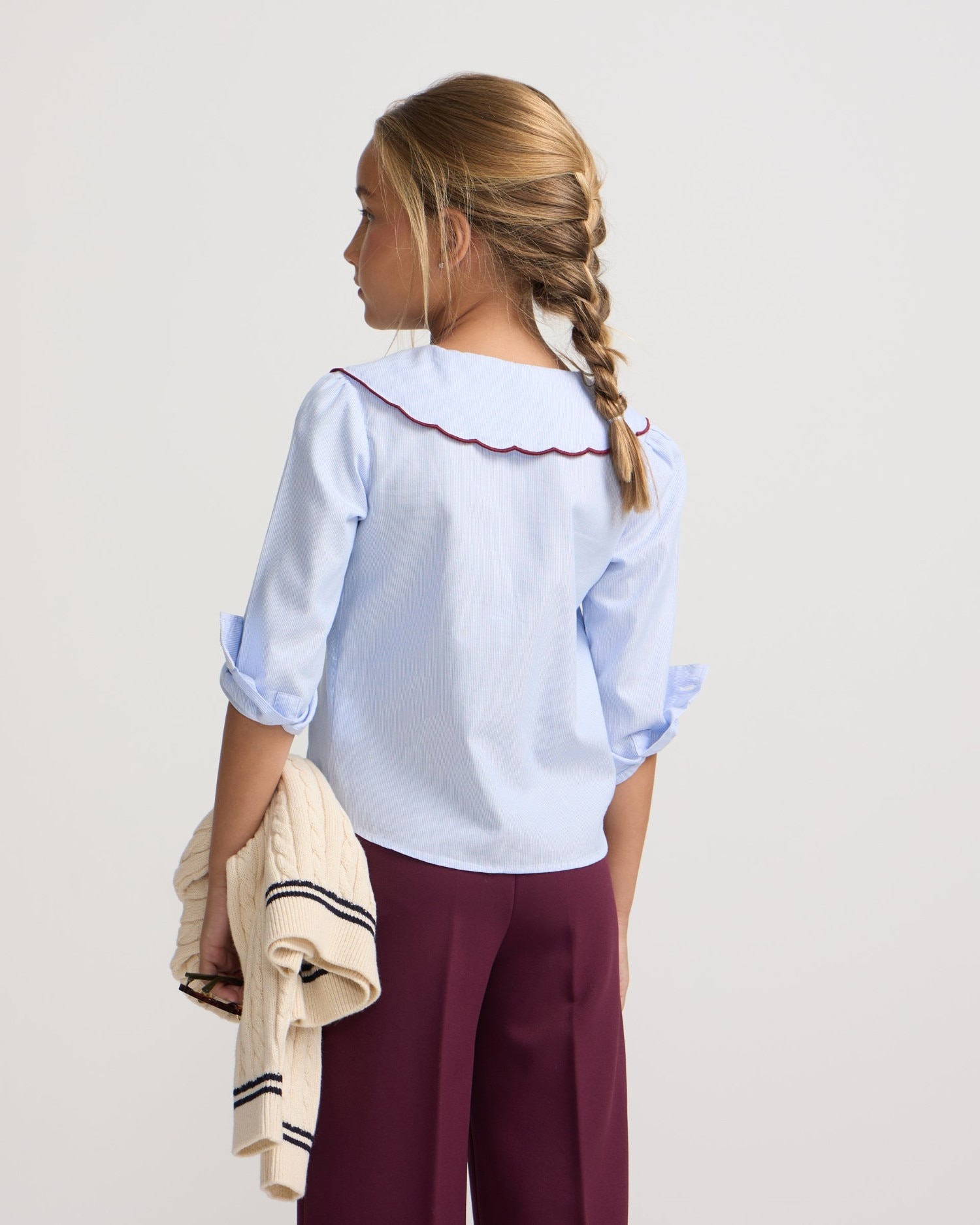 Camisa Infantil com Gola Bobo Às Riscas Azul-celeste-2