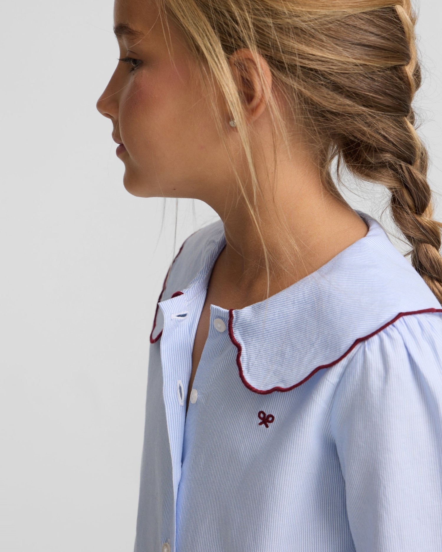 Camisa Infantil com Gola Bobo Às Riscas Azul-celeste-3
