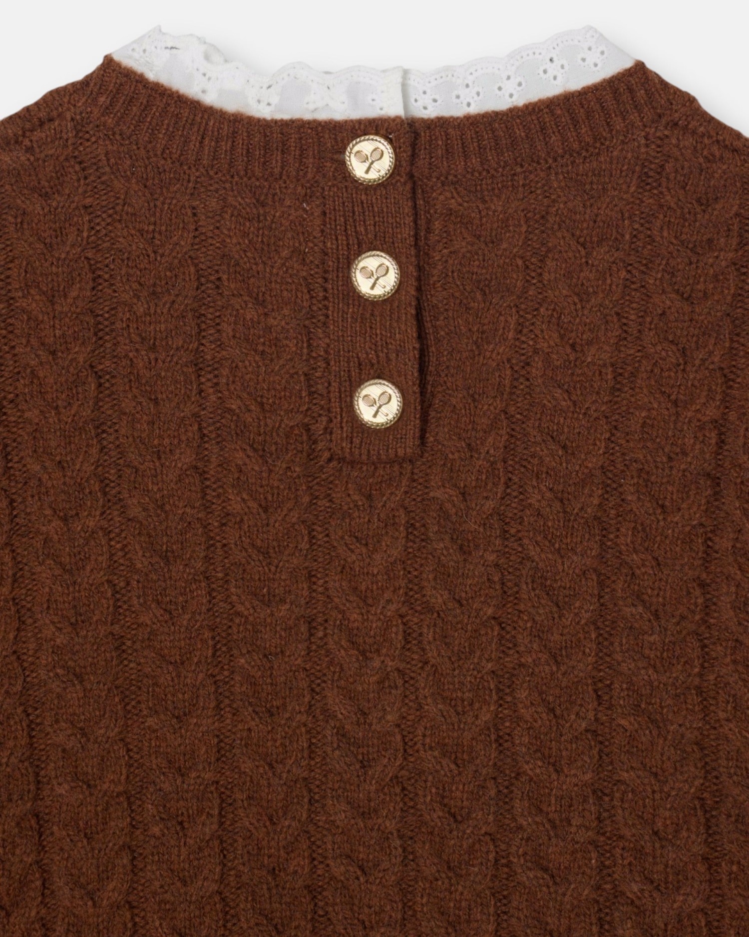 Camisola Infantil de Malha com Gola Folho Castanho-4