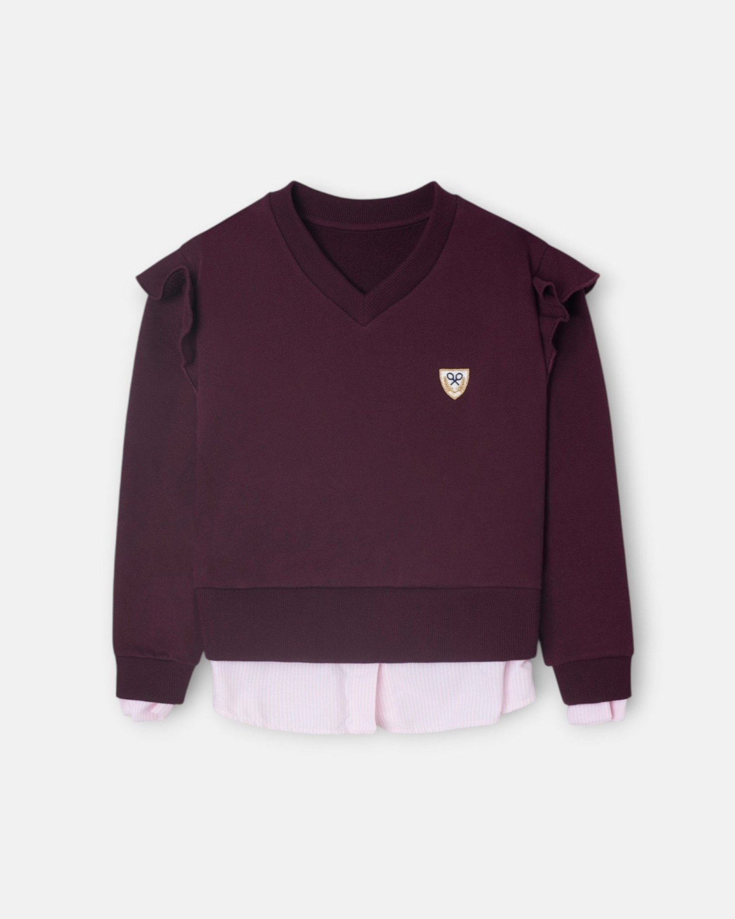 Sweatshirt Infantil com Escudo e Bainha Tipo Camisa Grená-4