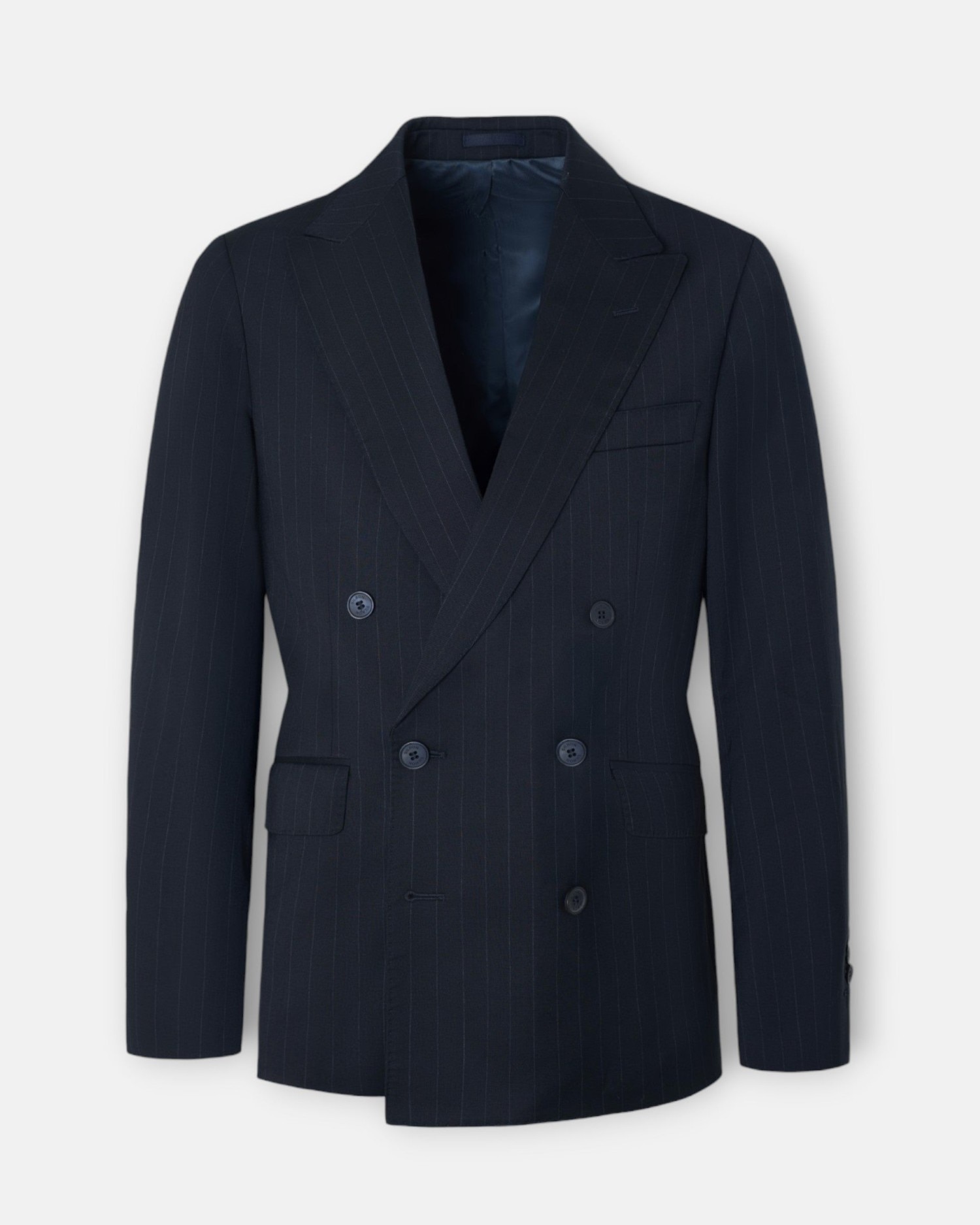 Blazer de Fato Cruzado Às Riscas Diplomáticas Azul-marinho-4