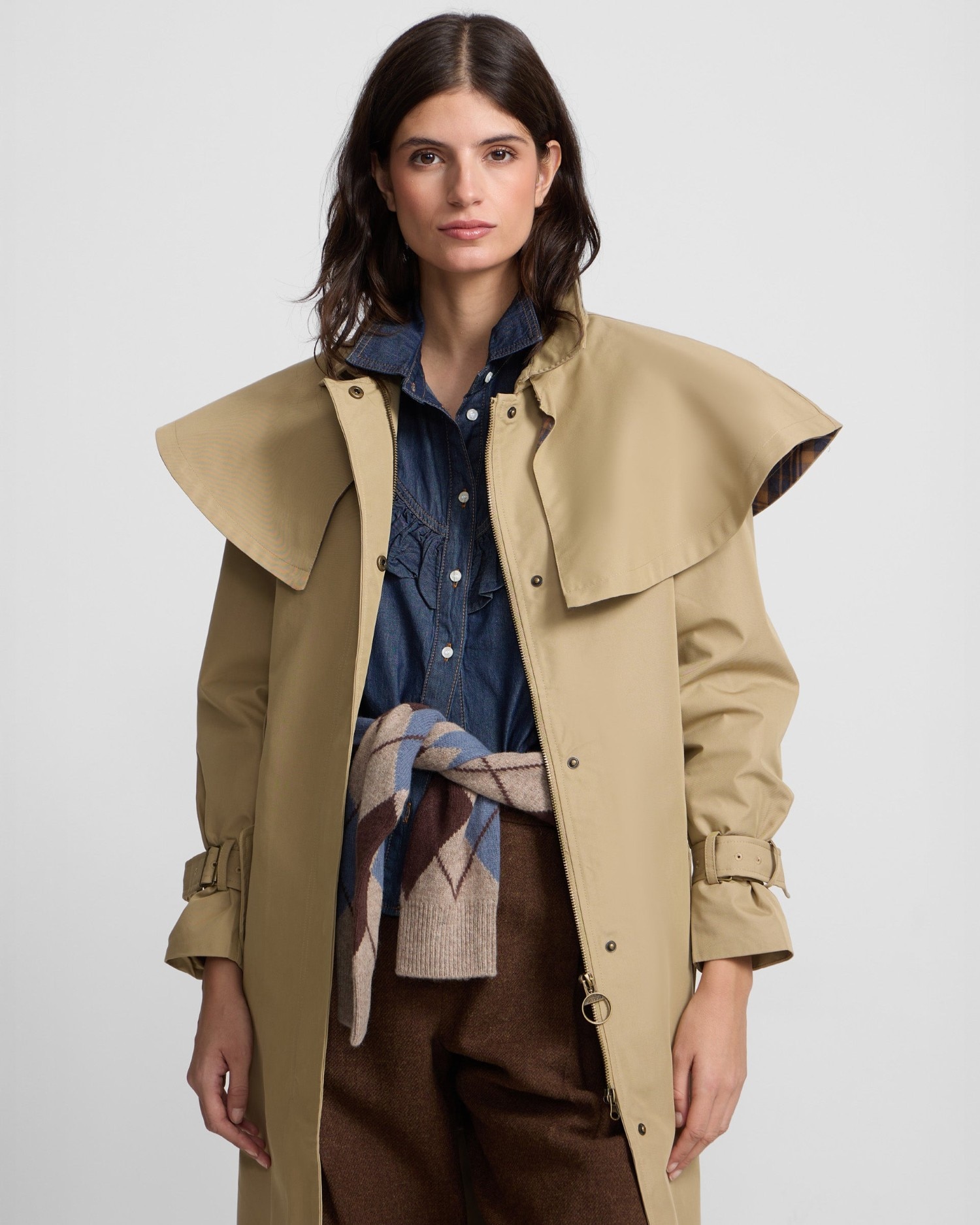 Gabardina Comprida com Capa Bege-3