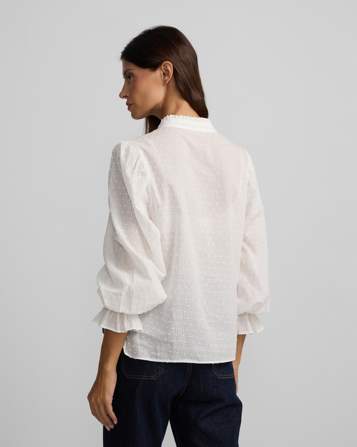 Blusa com Folhos Plumetti em Branco Branco-2
