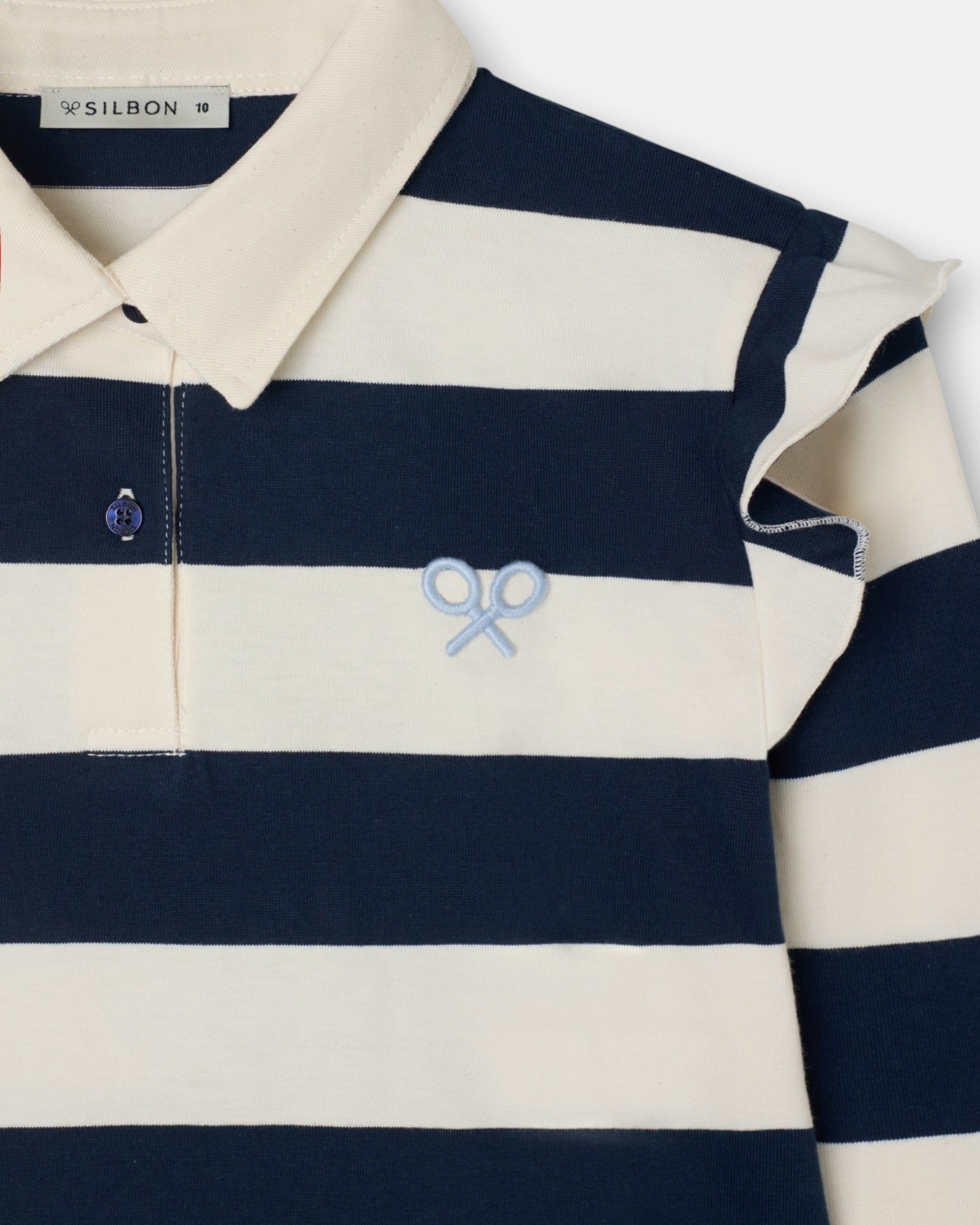 Polo Infantil de Manga Comprida Às Riscas Azul-marinho-2