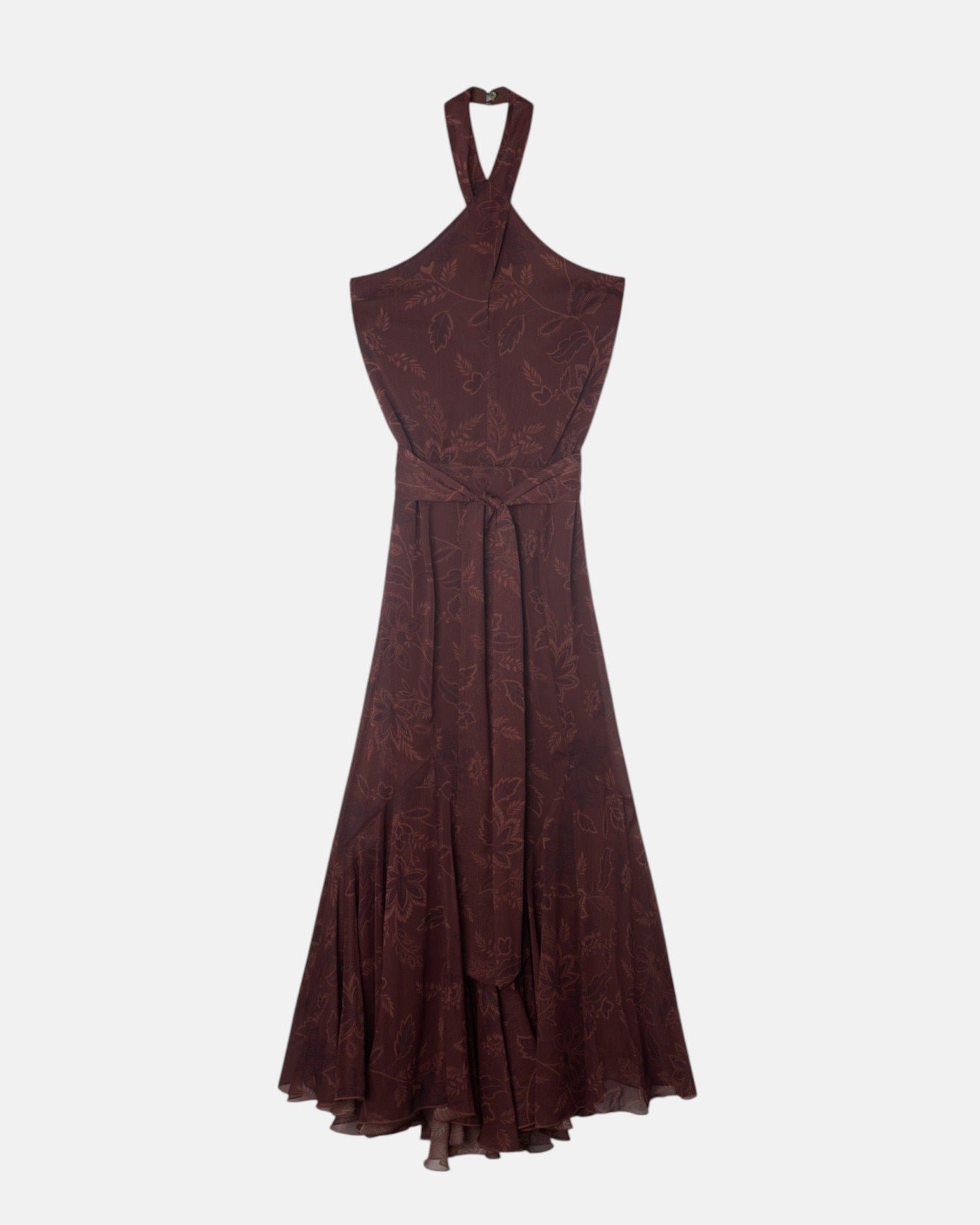 Vestido Gola Halter Estampado em Castanho Castanho-4