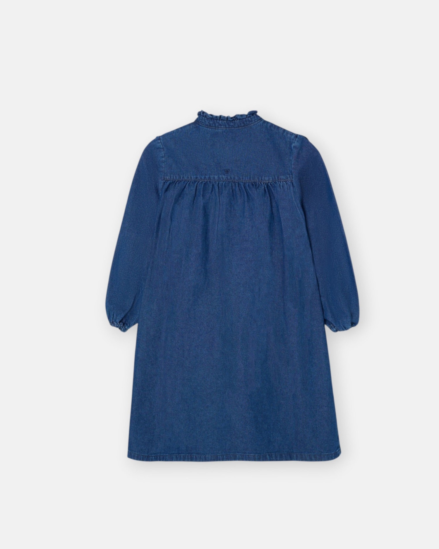 Vestido Denim Infantil com Folhos Azul denim-4