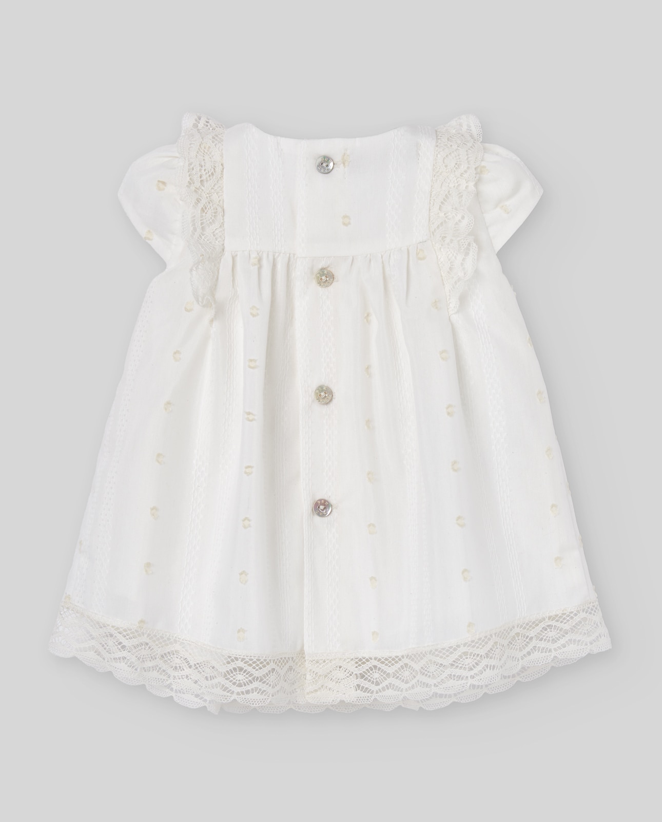 Vestido de Bebé com Renda e Laço para Batizado Coleção Paz Cru-2