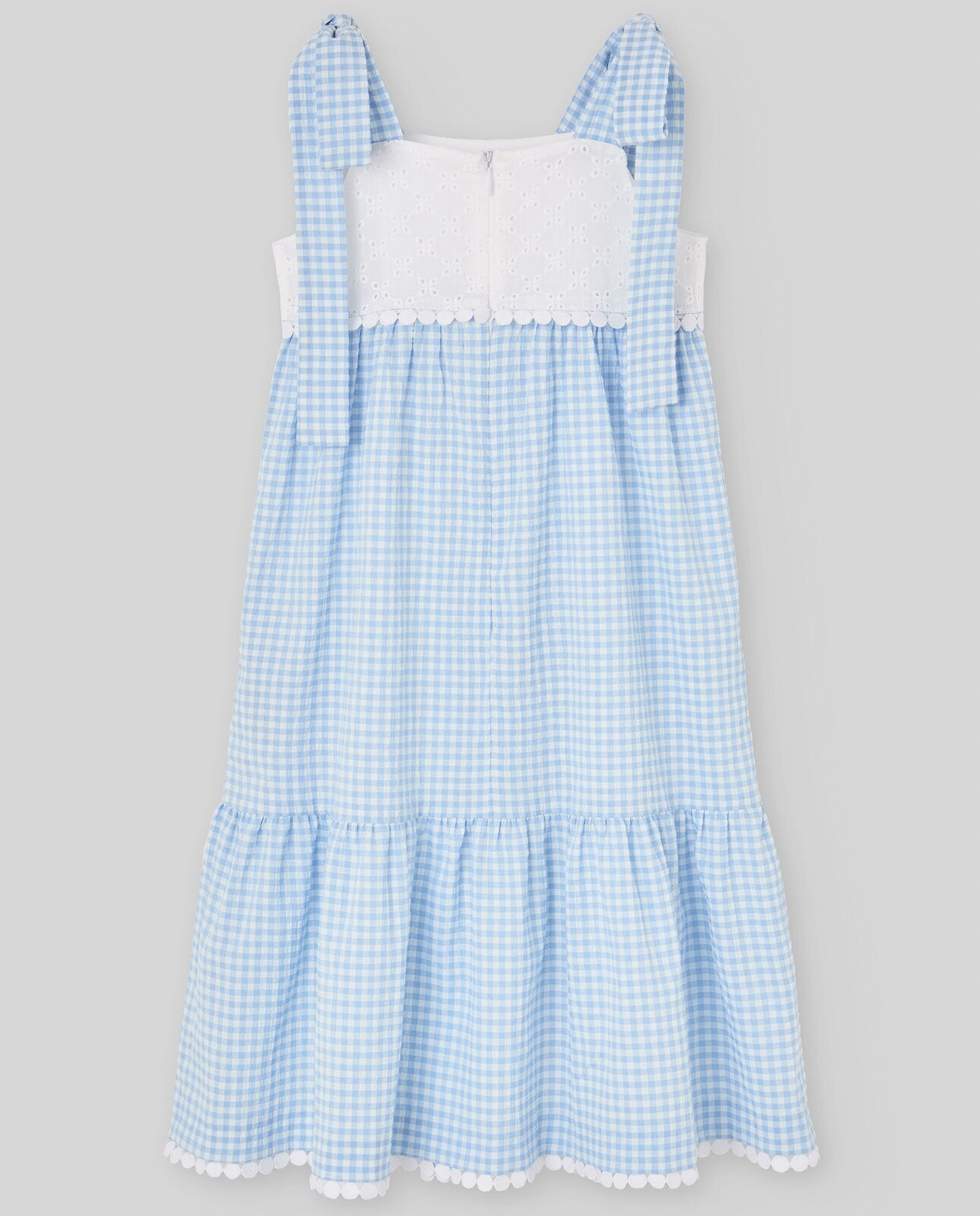 Vestido Infantil com Laçadas nas Alças e Bordado Coleção Ánade Azul-celeste-2