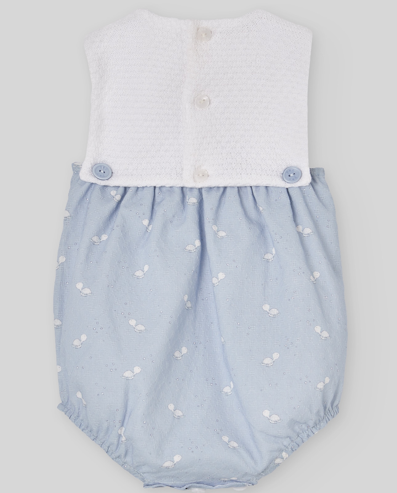 Macacão Curto para Bebé com Malha e Tecido Coleção Espuma Azul / Branco-2