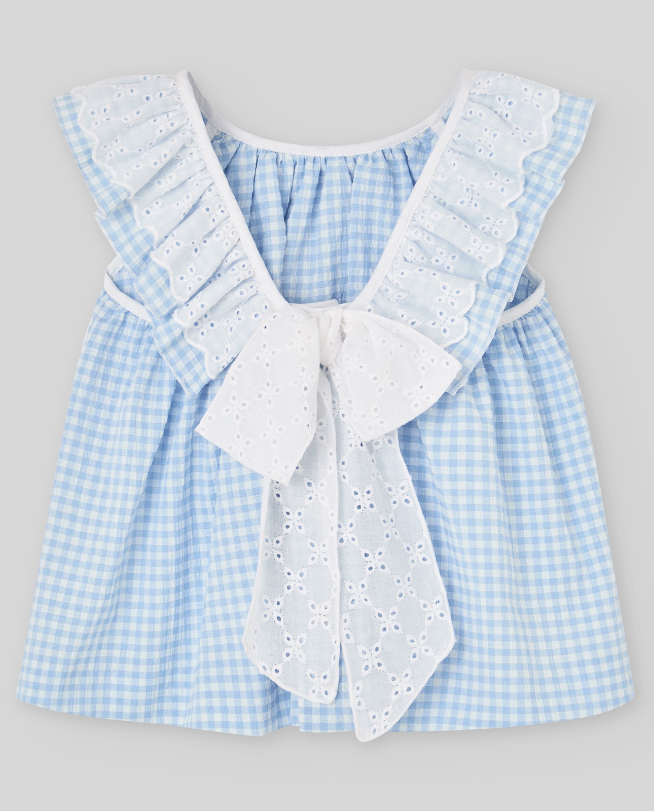 Blusa com Quadrados Vichy e Folho Coleção Ánade PAZ Rodríguez Azul-celeste-2