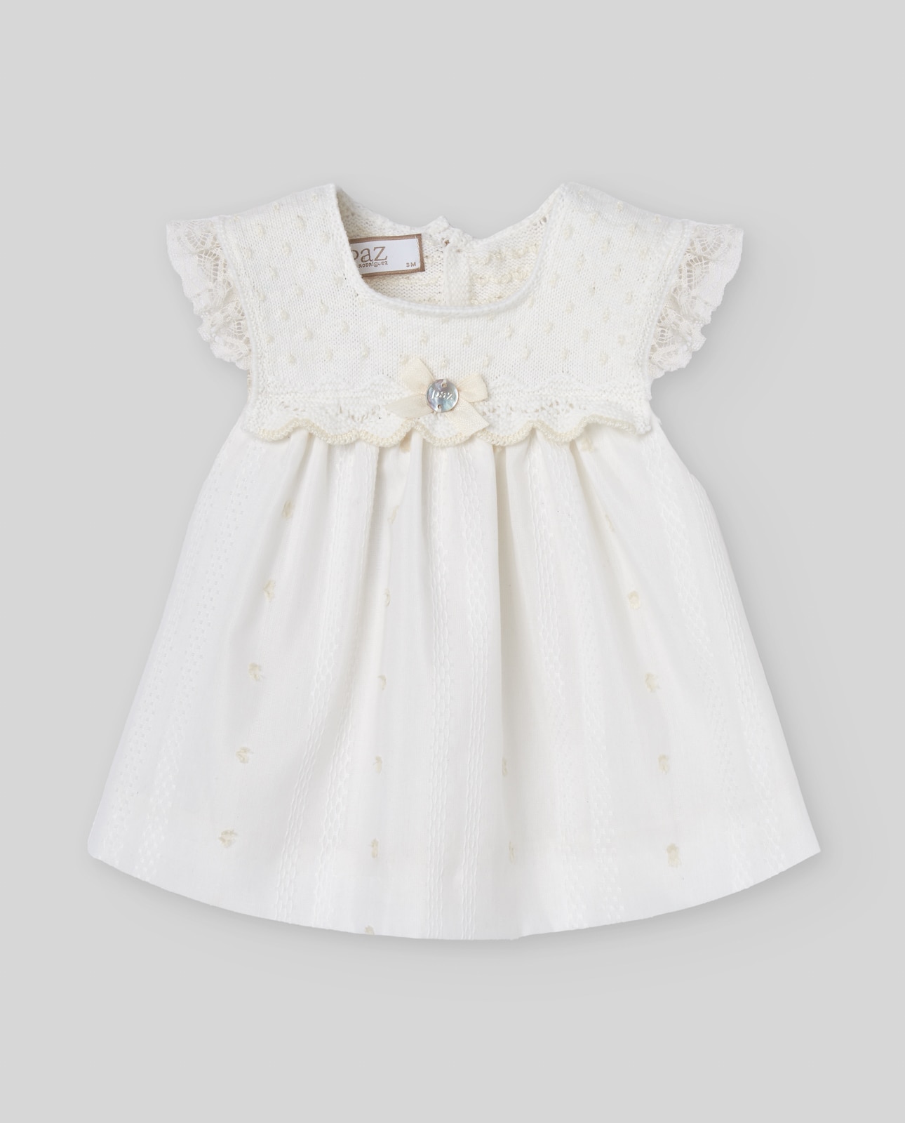 Conjunto de Vestido Curto com Cueca para Bebé Coleção Paz Cru-2