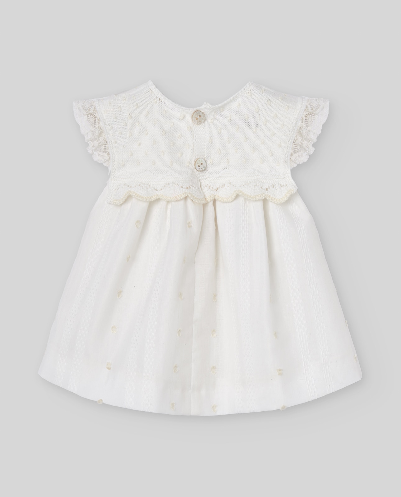 Conjunto de Vestido Curto com Cueca para Bebé Coleção Paz Cru-4