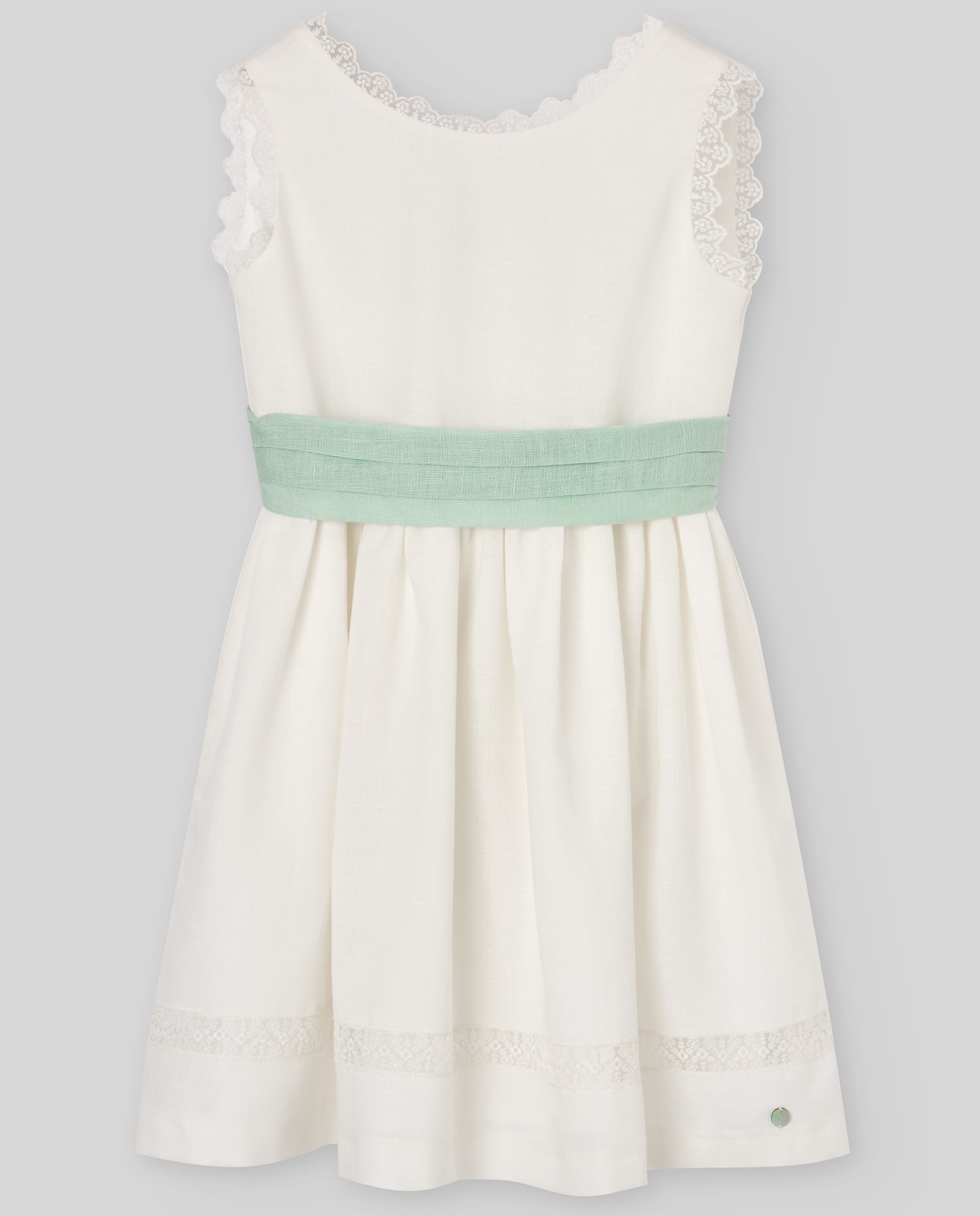 Vestido Infantil com Tira de Linho Coleção Cerimónia Branco-1