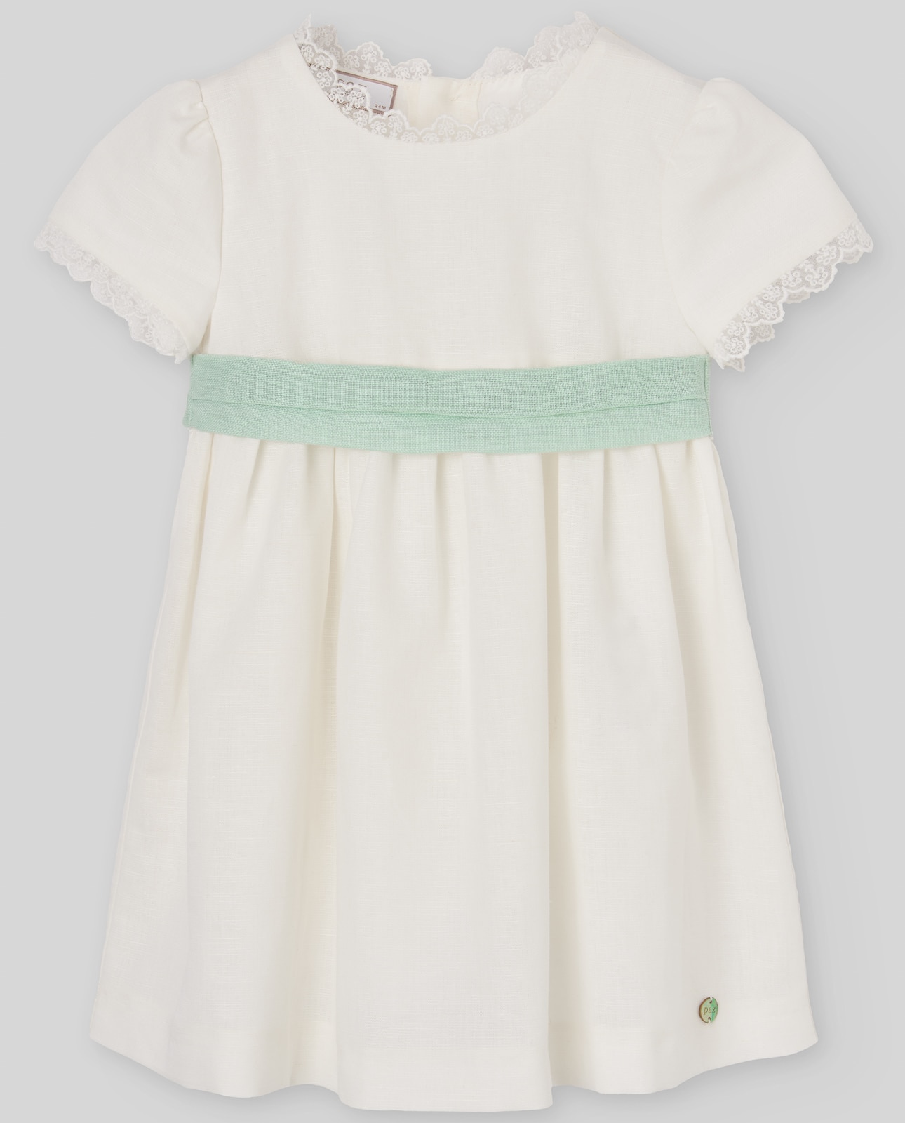 Vestido de Bebé com Tira de Linho Coleção Cerimónia PAZ Rodríguez Branco-1