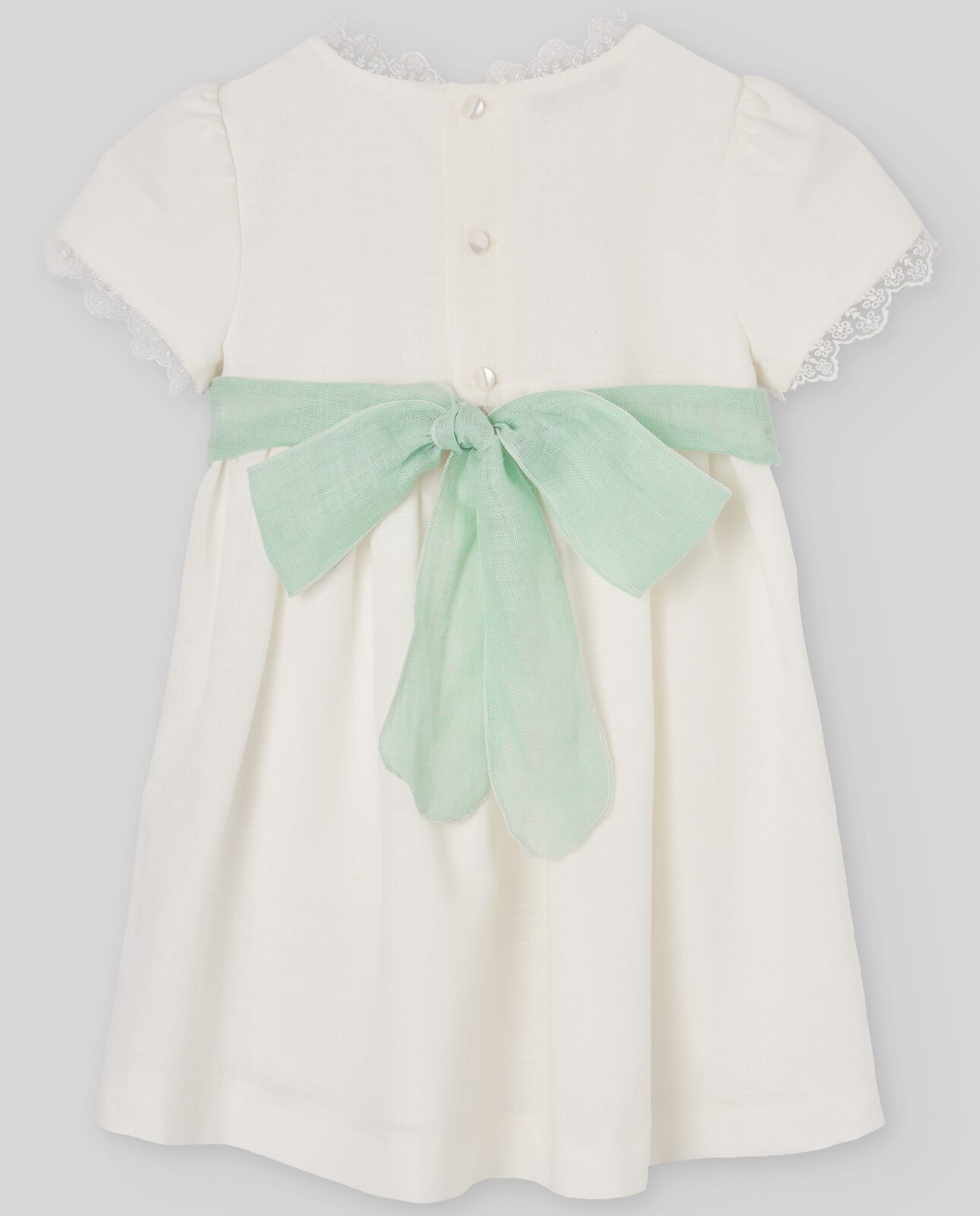 Vestido de Bebé com Tira de Linho Coleção Cerimónia PAZ Rodríguez Branco-2
