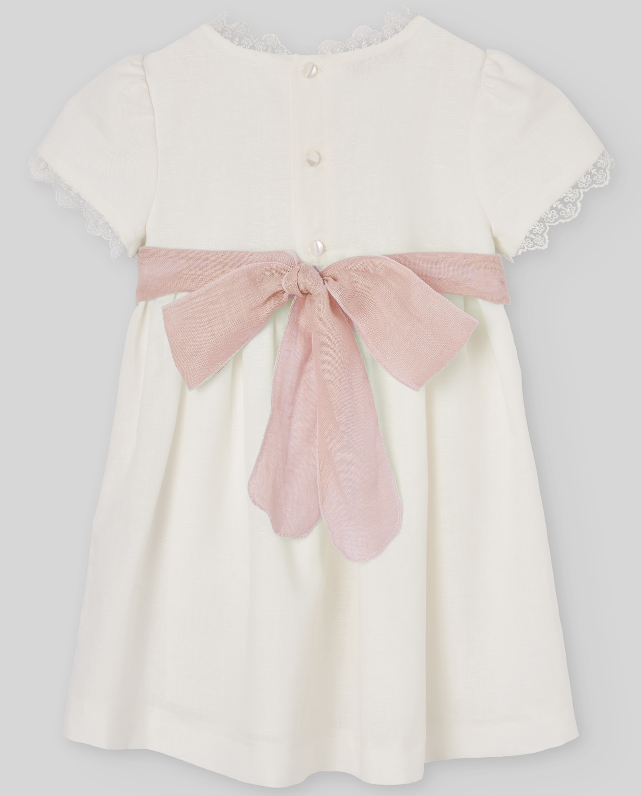 Vestido Infantil com Tira de Linho Coleção Cerimónia Branco-2