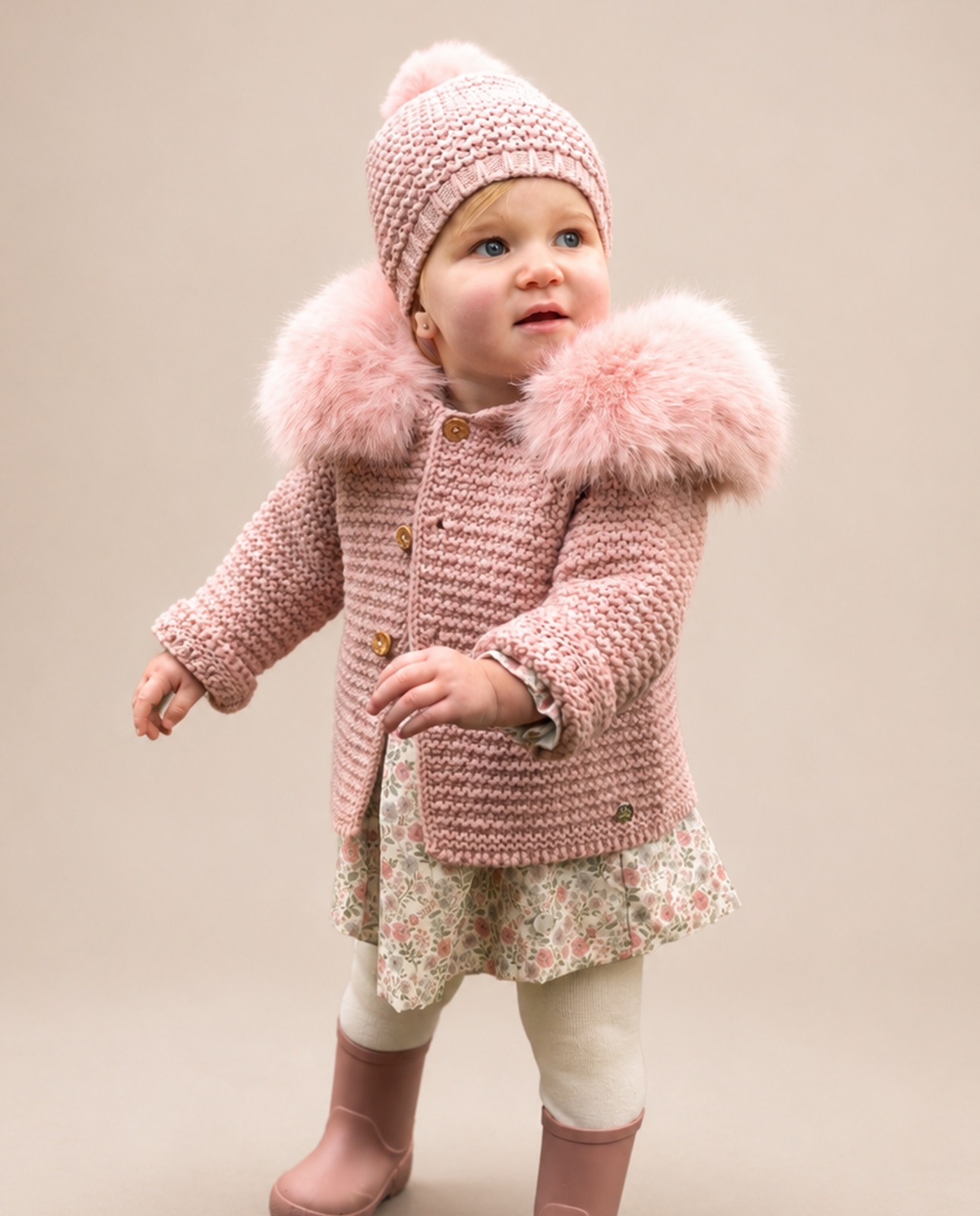 Sobretudo de Malha para Bebé Coleção Essencial PAZ Rodríguez Rosa-pastel-3