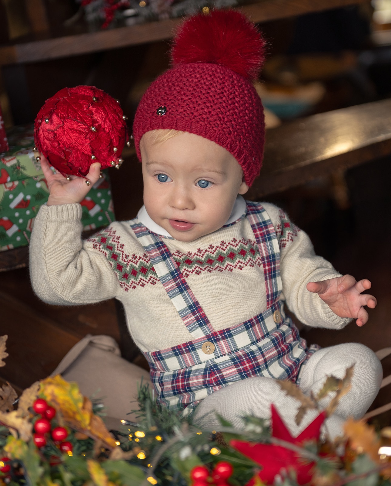 Gorro para Bebé com Pompom de Pelo Coleção Esencial Vermelho-3