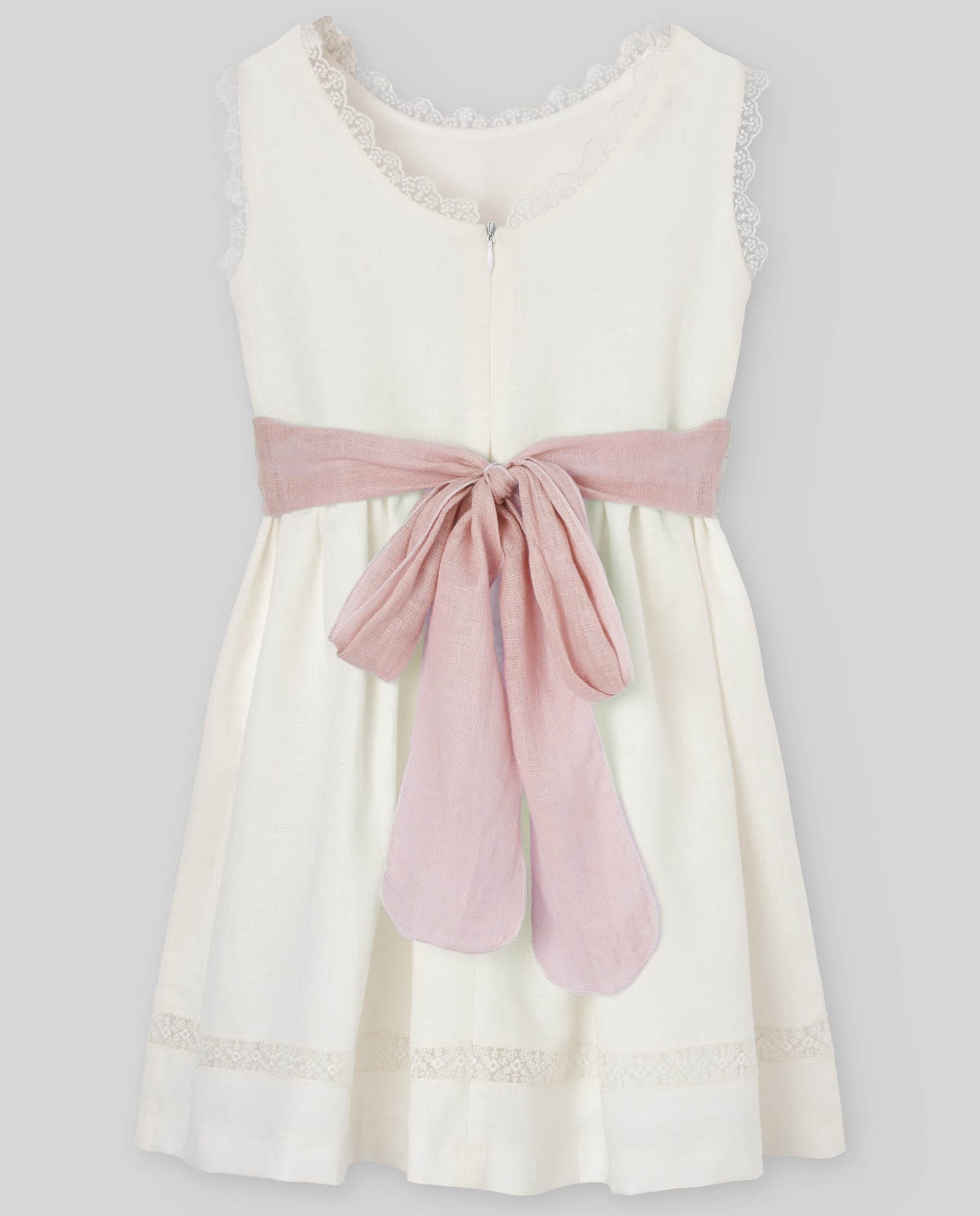 Vestido Infantil com Tira de Linho Coleção Cerimónia Branco-2