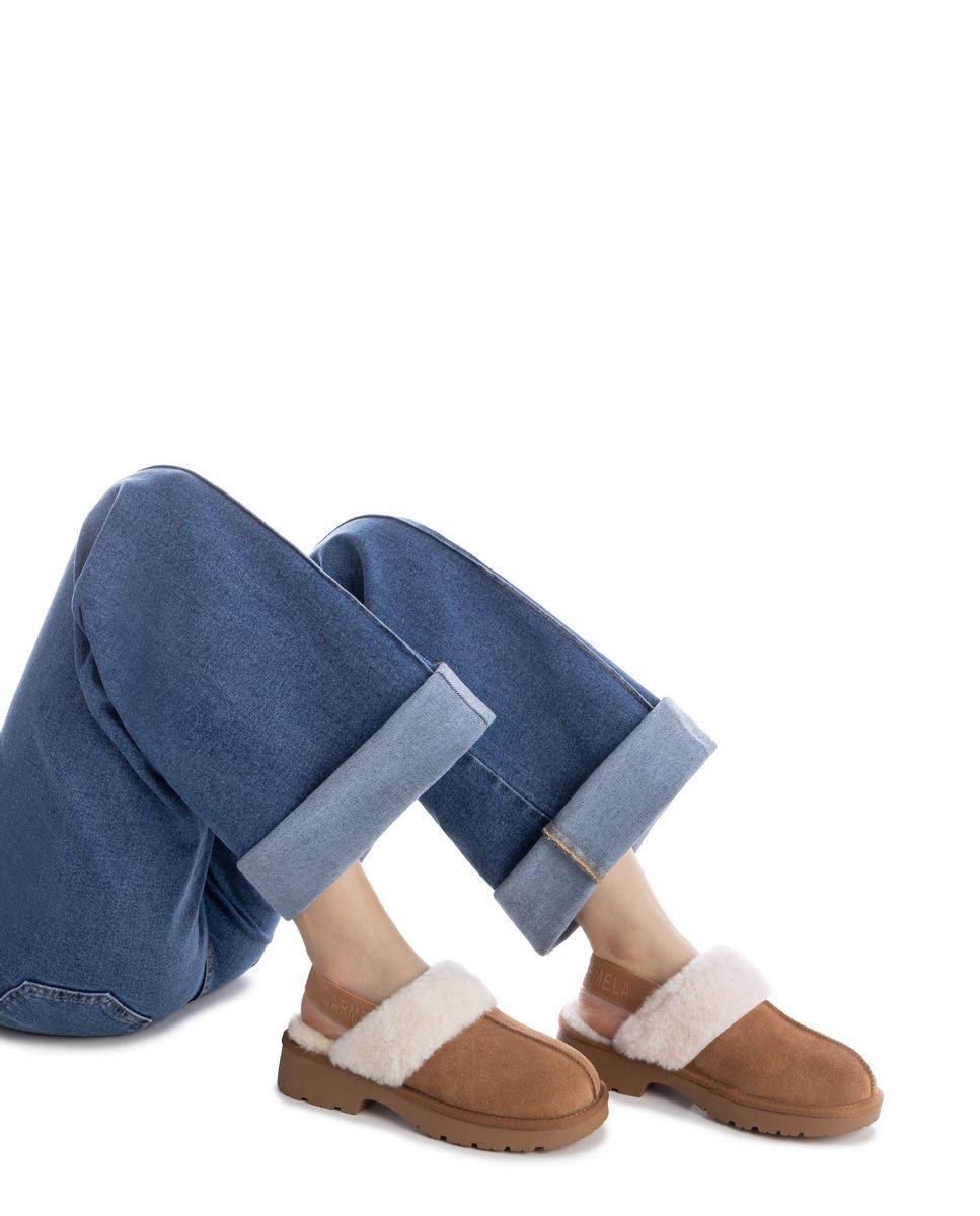 Pantufas de Pele Estilo Australiana Castanho-2
