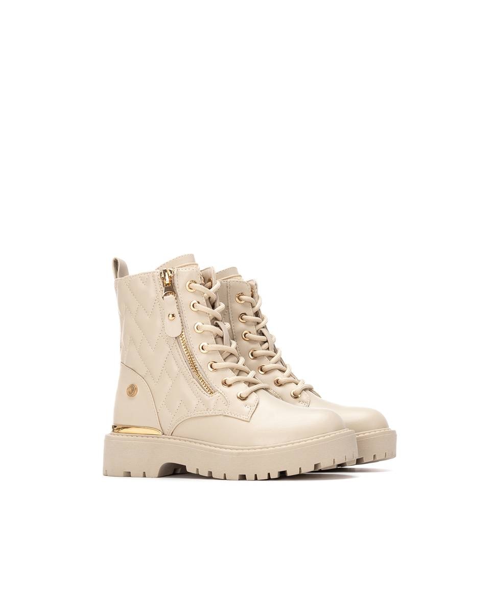 Botins Infantil com Atacadores Bege-4