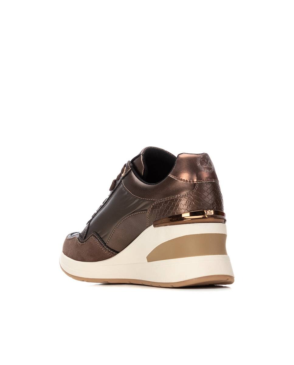 Sapatilhas Desportivas com Cunha e Fecho Zip Lateral Castanho-4