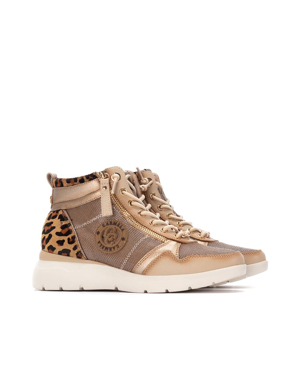 Botins com Atacadores de Pele Bege-5