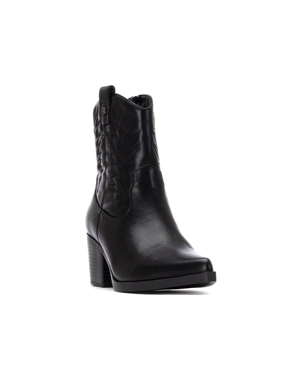 Botins Estilo Cowboy com Fecho Zip Lateral Preto-3