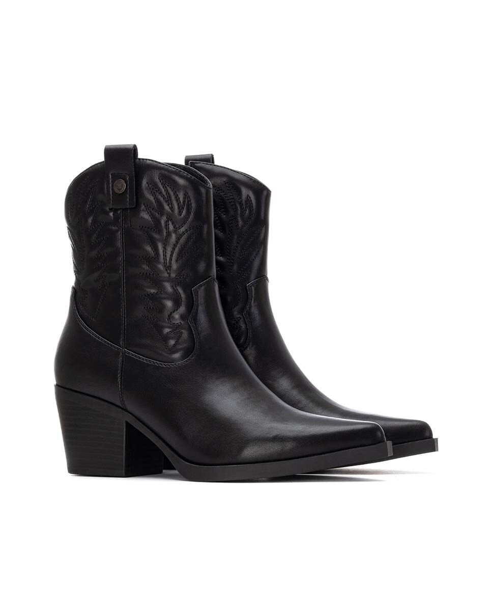 Botins Estilo Cowboy com Fecho Zip Lateral Preto-5