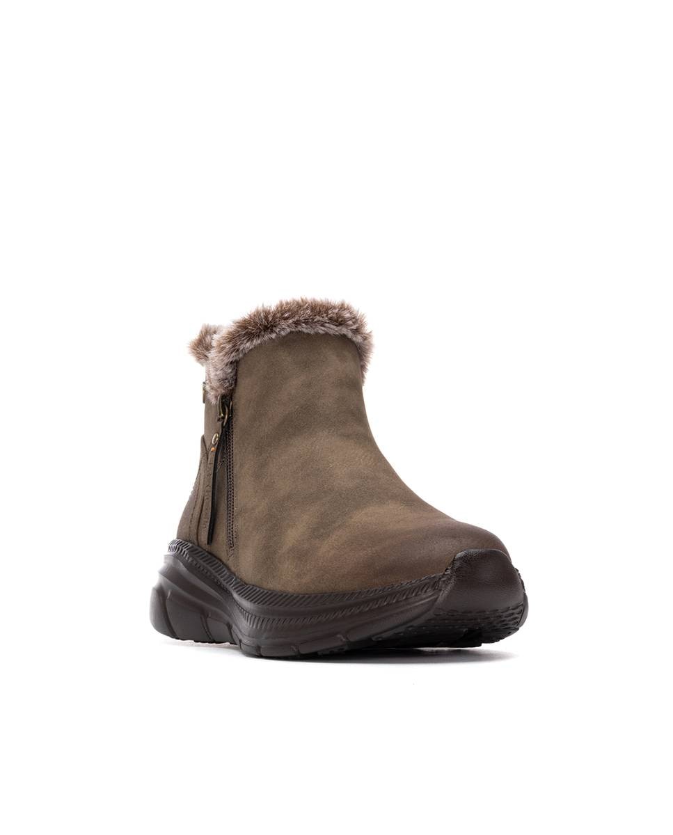 Botins com Pelo e Fecho Zip Castanho-3