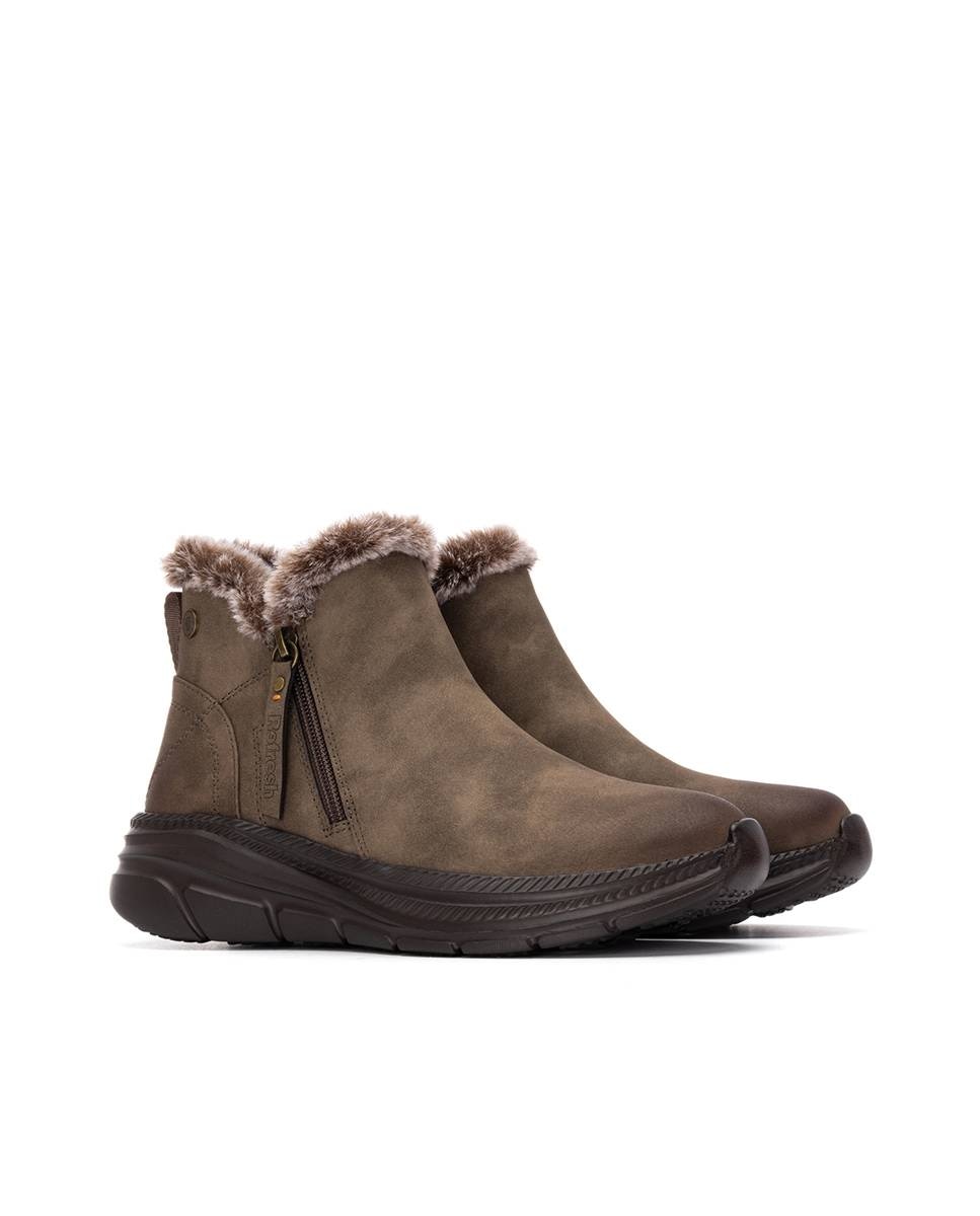 Botins com Pelo e Fecho Zip Castanho-5