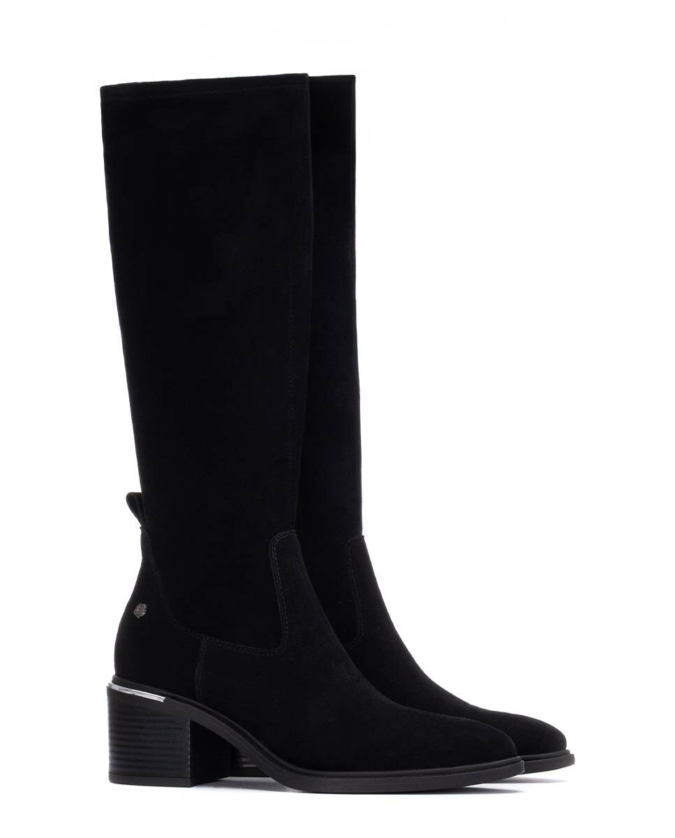 Botas de Pele com Biqueira Afiada e Fecho Zip Lateral Preto-5