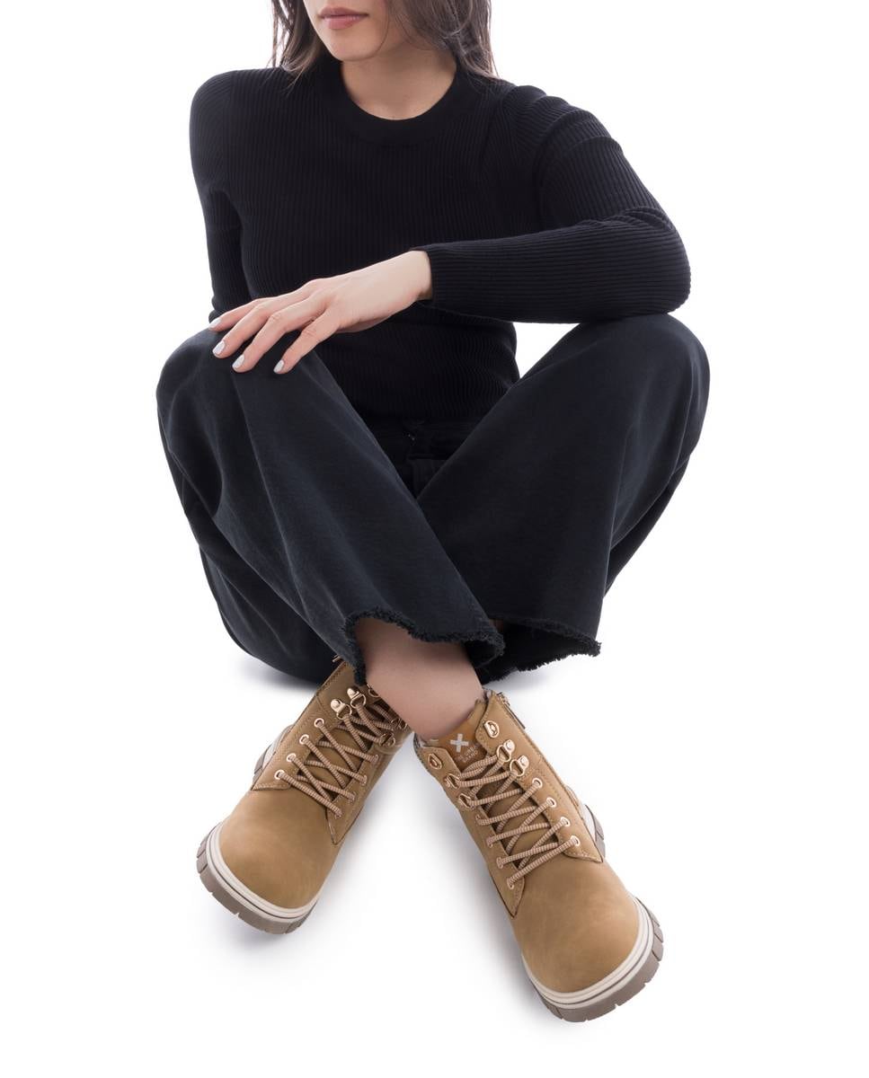 Botins com Cordões e Fecho Zip Lateral Mostarda-2