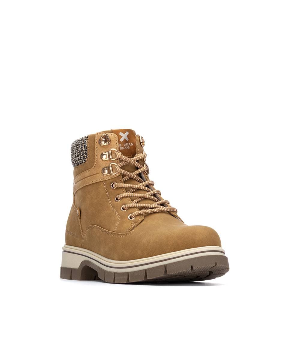 Botins com Cordões e Fecho Zip Lateral Mostarda-3