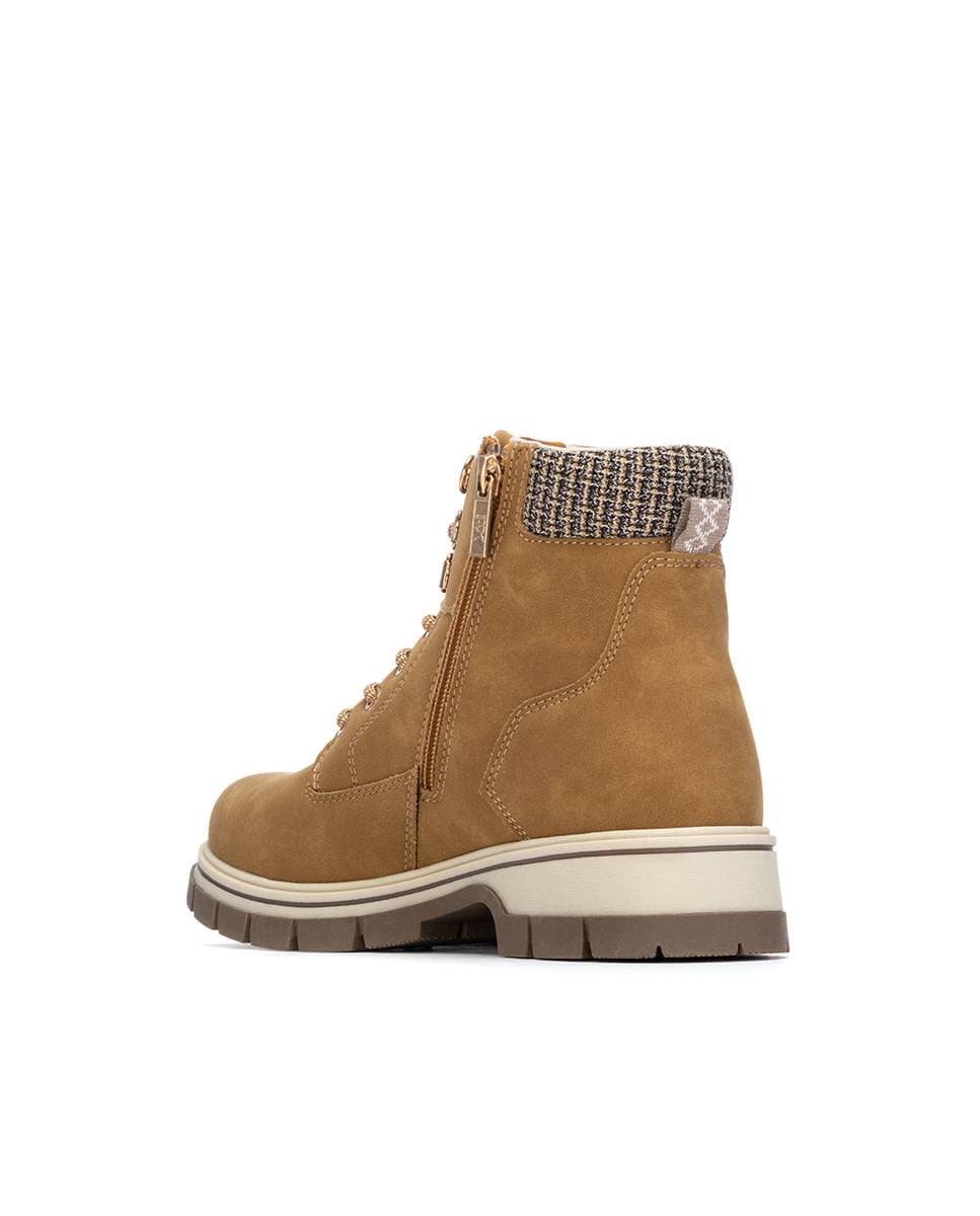Botins com Cordões e Fecho Zip Lateral Mostarda-4