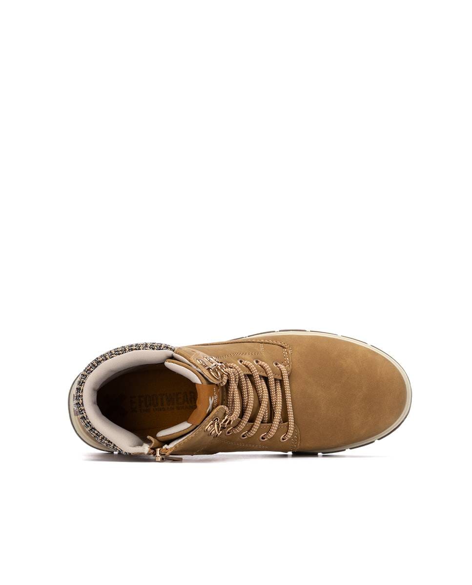 Botins com Cordões e Fecho Zip Lateral Mostarda-6