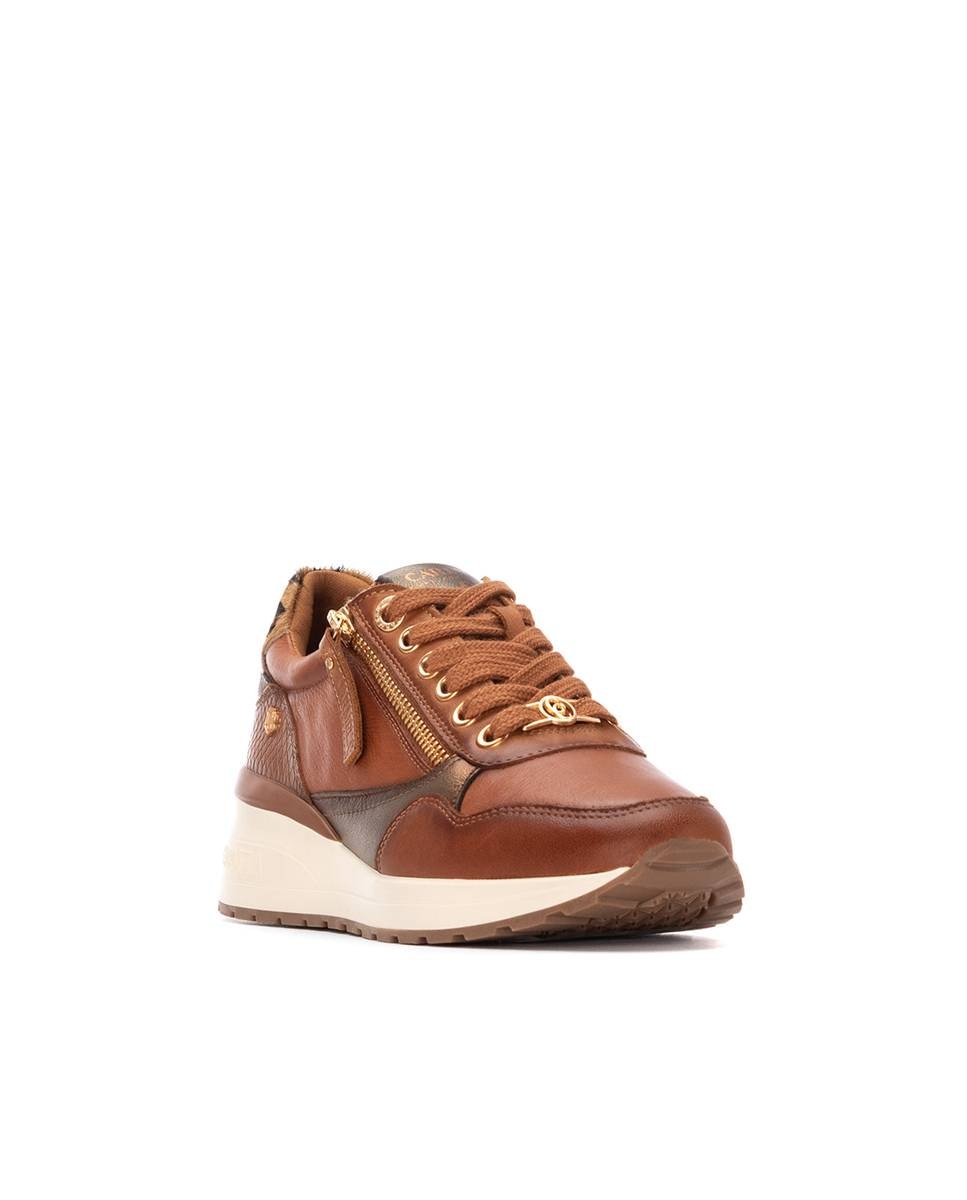 Sapatilhas de Pele com Atacadores e Cunha Castanho-chocolate-3