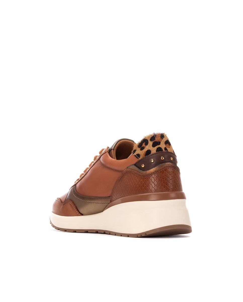 Sapatilhas de Pele com Atacadores e Cunha Castanho-chocolate-4