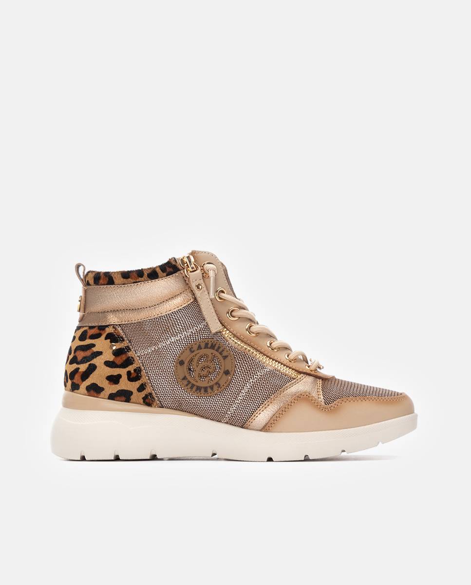 Botins de Pele com Atacadores e Fecho Zip Lateral Bege-1