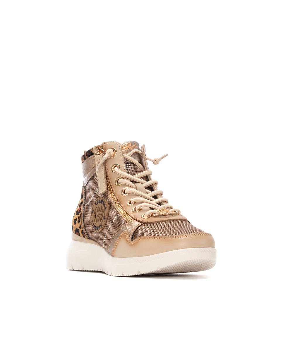 Botins de Pele com Atacadores e Fecho Zip Lateral Bege-3