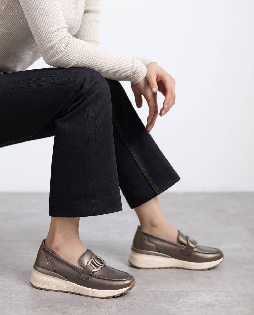 Mocassins de Pele com Cunha Castanho-2