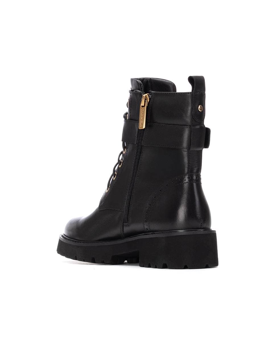 Botins de Pele com Atacadores e Sola de Borracha Preto-4