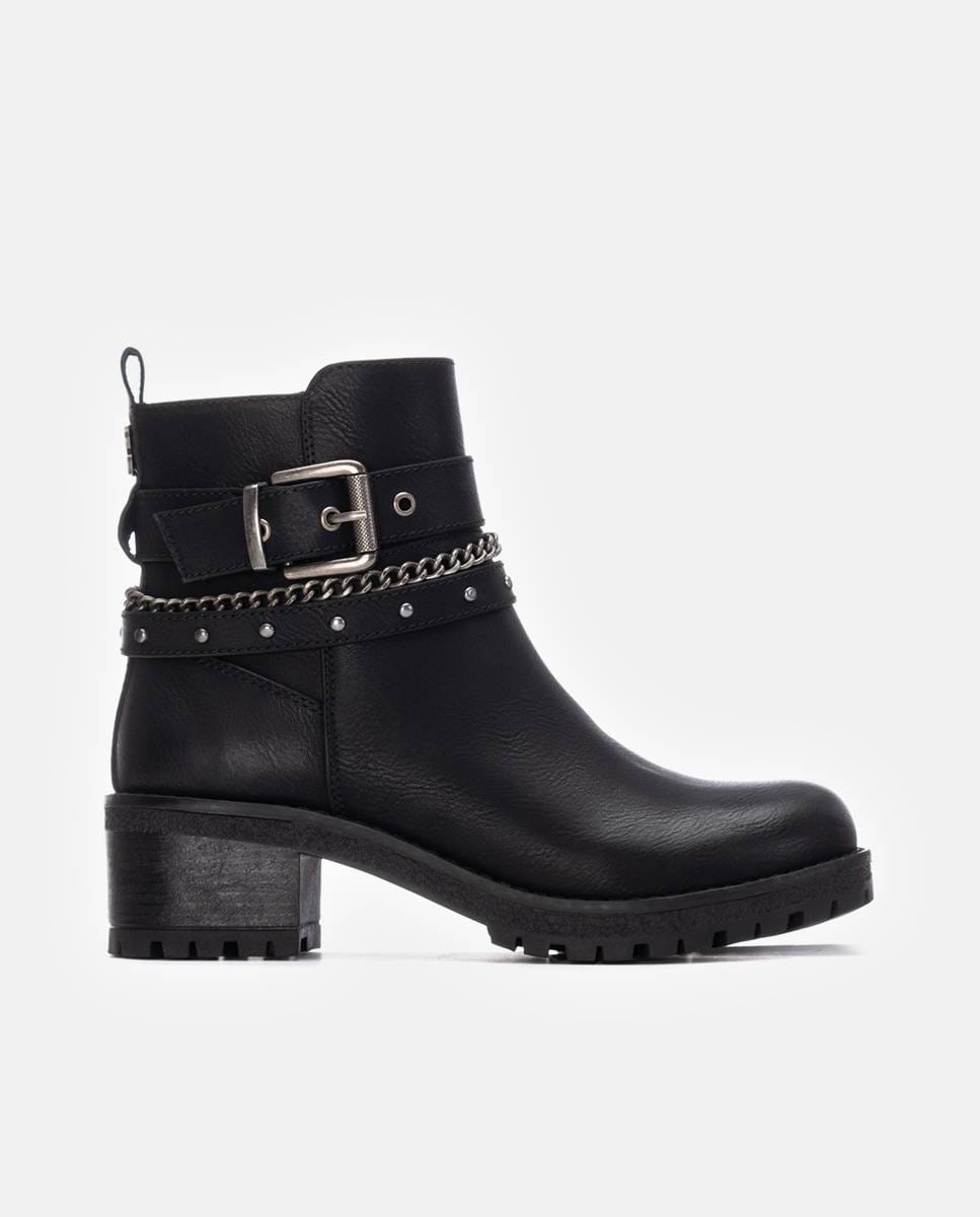 Botins com Fecho Zip Lateral e Tacão Médio Preto-1