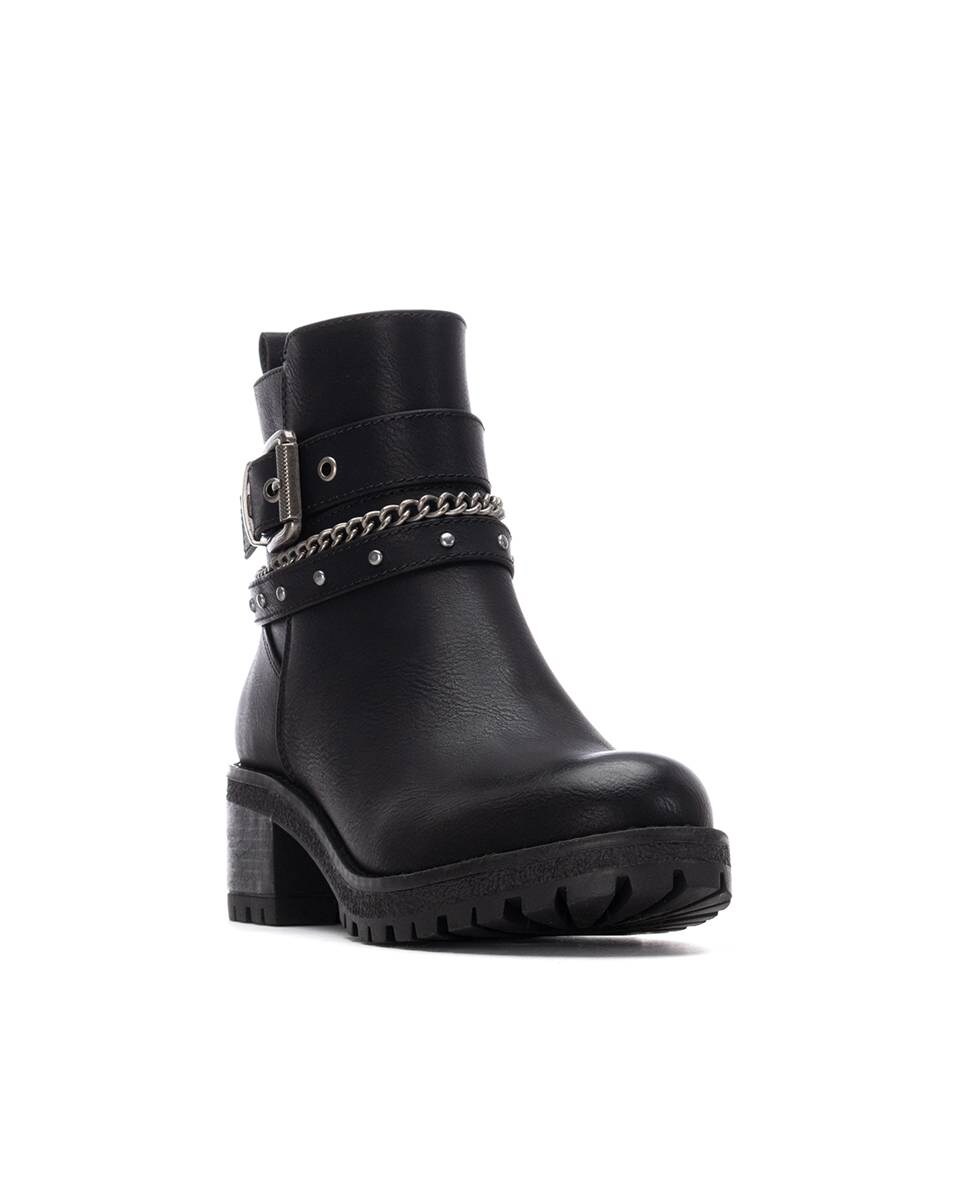 Botins com Fecho Zip Lateral e Tacão Médio Preto-3