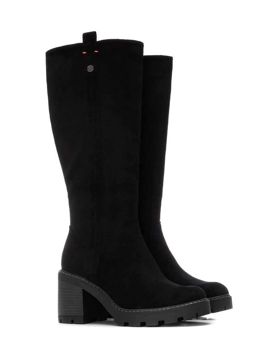 Botas Altas com Tacão Largo e Fecho Zip Lateral Preto-5