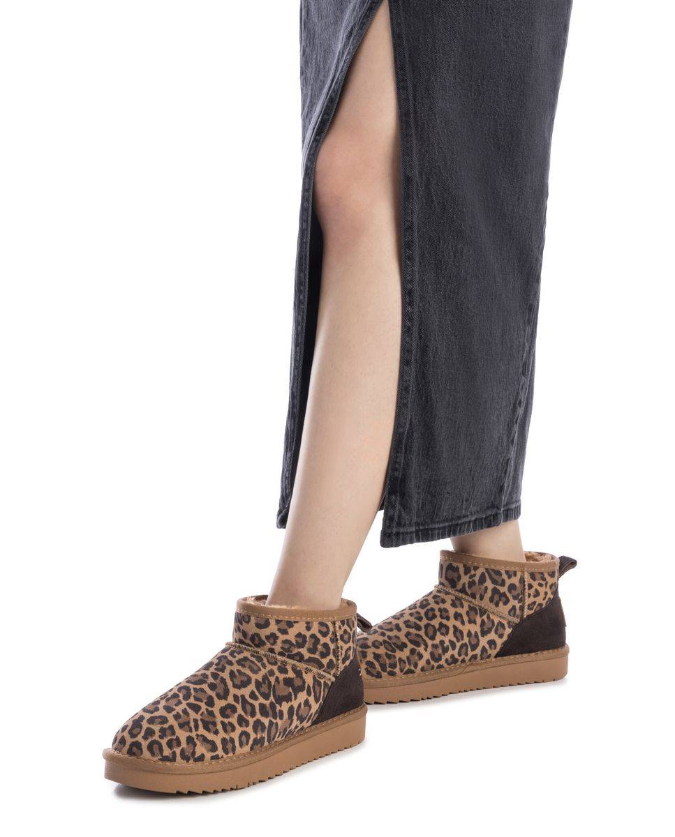 Botins de Pele Estilo Australiana Castanho / Laranja-2