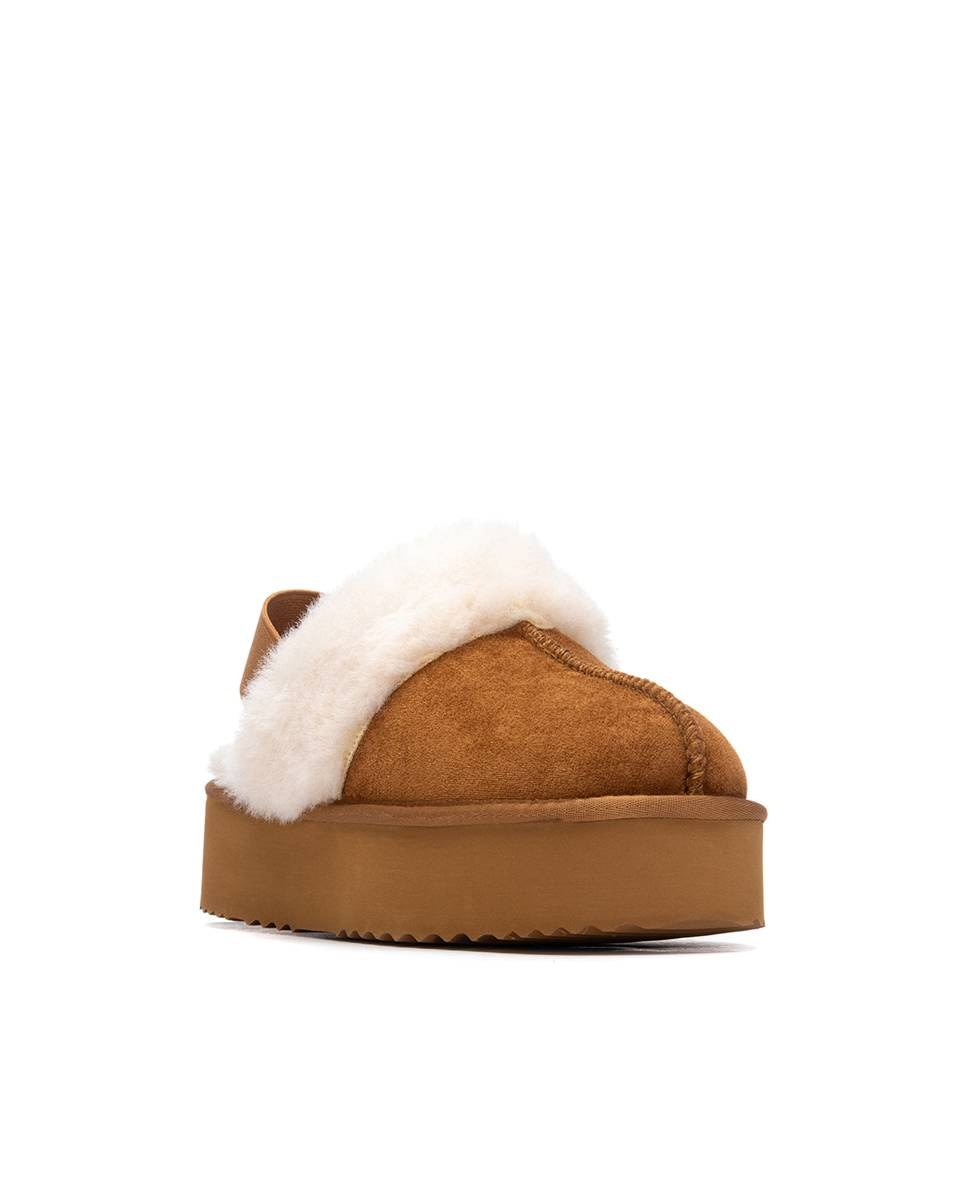 Sapatilhas Plataforma com Pelo Estilo Australiano Camel-2