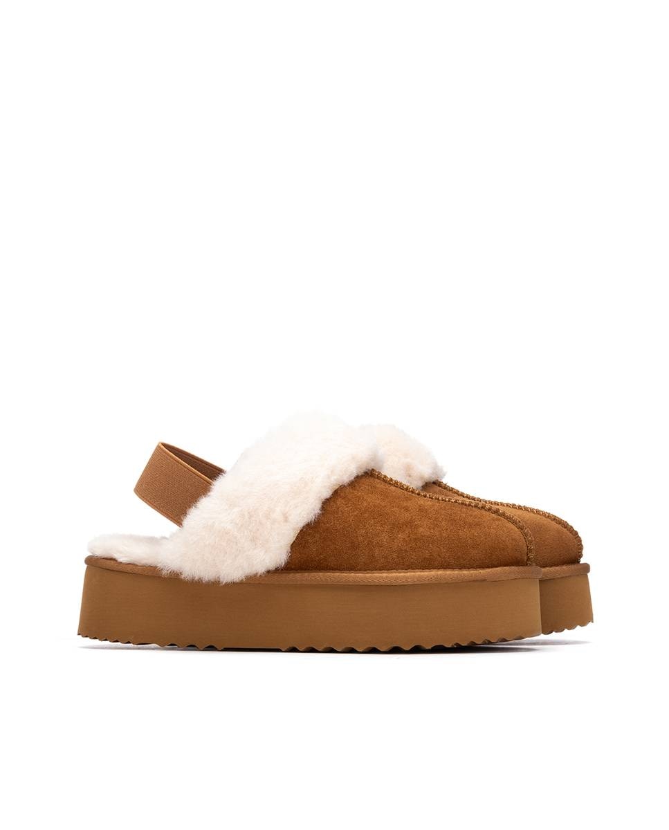 Sapatilhas Plataforma com Pelo Estilo Australiano Camel-4