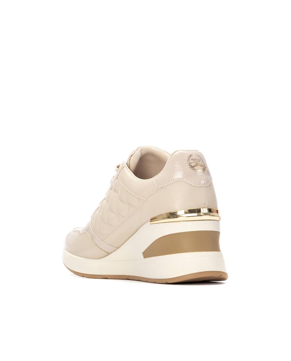 Sapatilhas Desportivas com Cunha e Fecho Zip Lateral Bege-3